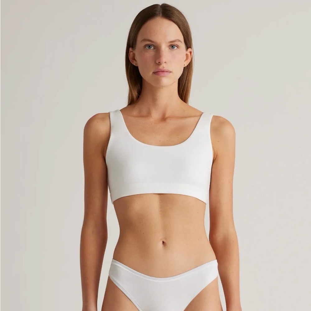 Quince Organic Cotton Bralette in Soft White size Large 2 pack y900